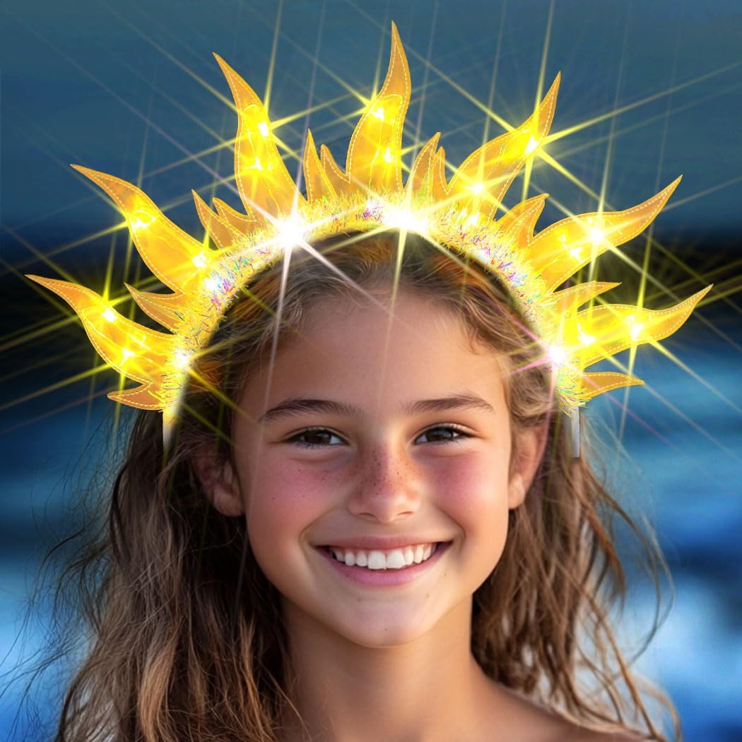 Yean Gold Flame Light-Up Fire Headband for Women Party Cosplay