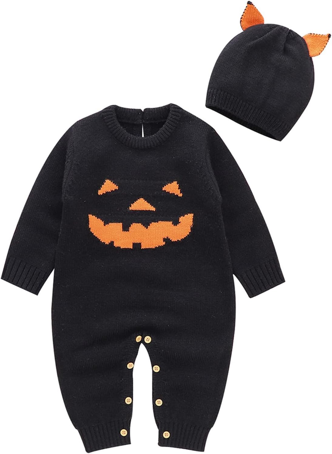 My First Halloween Outfit Baby Boy Girl Knit Jumpsuit with Hat