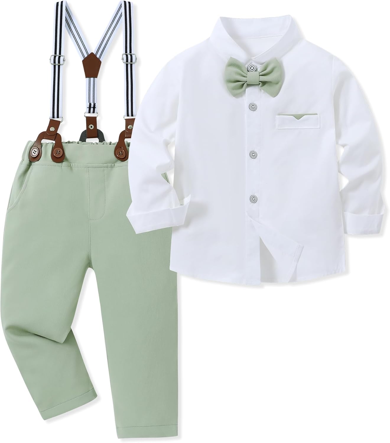 SANMIO Boys Formal Suit with Bowtie and Suspenders 5-10 Years