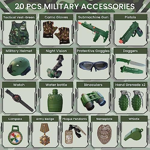 ZIRSENG 20-Piece Army Costume Set for Kids