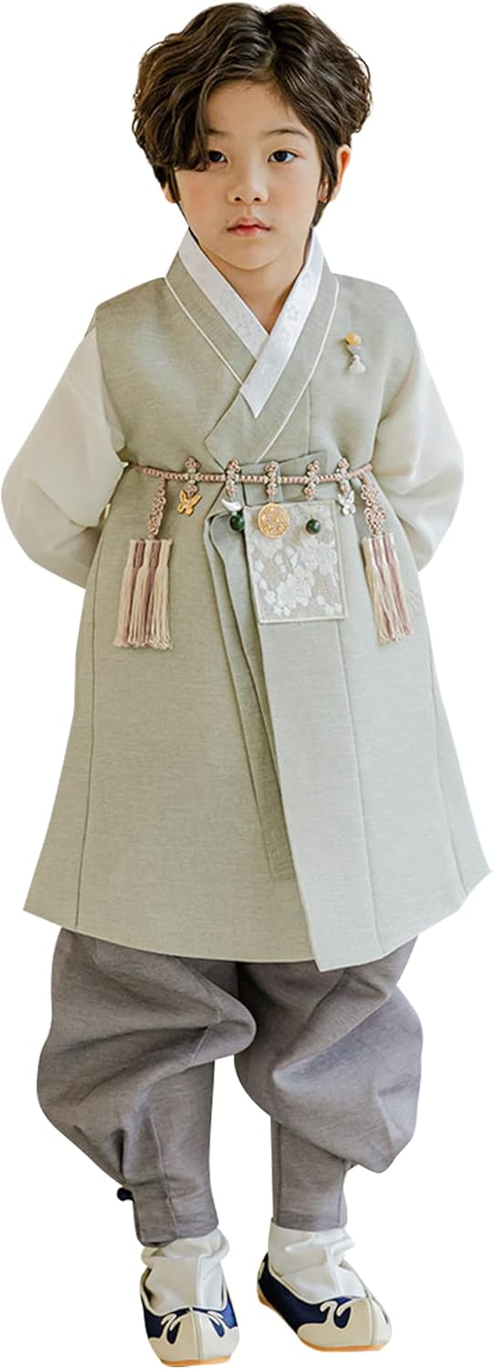 Festive Korean Striped Baby Boy Hanbok for Drops to 15