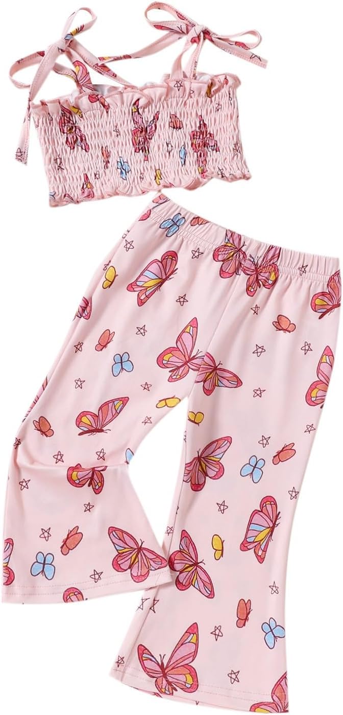 Girls Summer Butterfly Printed Vest Tank Top Set