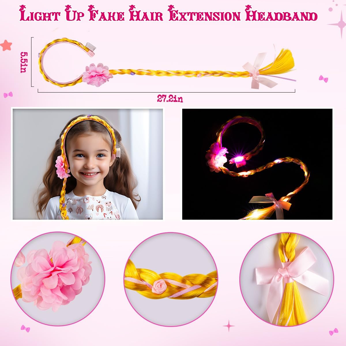 Meland Pink Princess Dress Up Set Light-Up Accessories for Girls