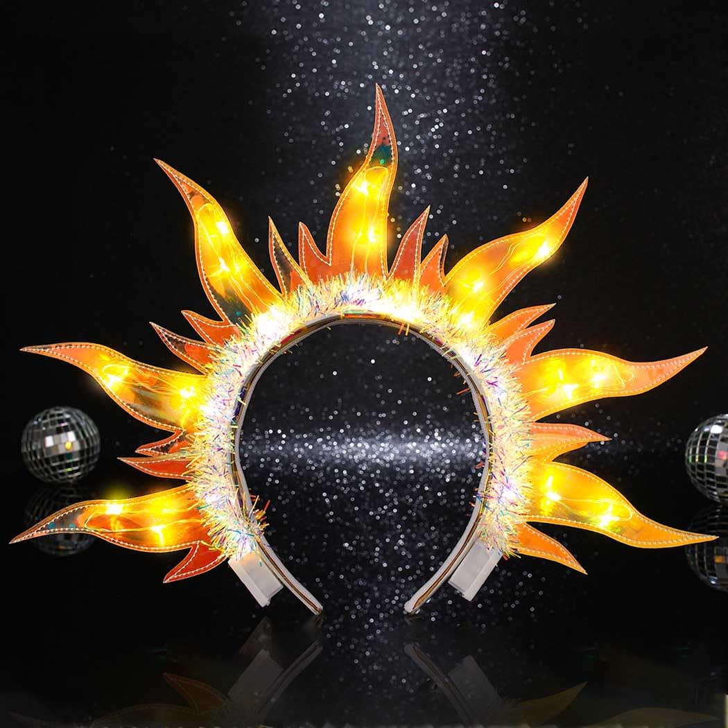 Yean Gold Flame Light-Up Fire Headband for Women Party Cosplay