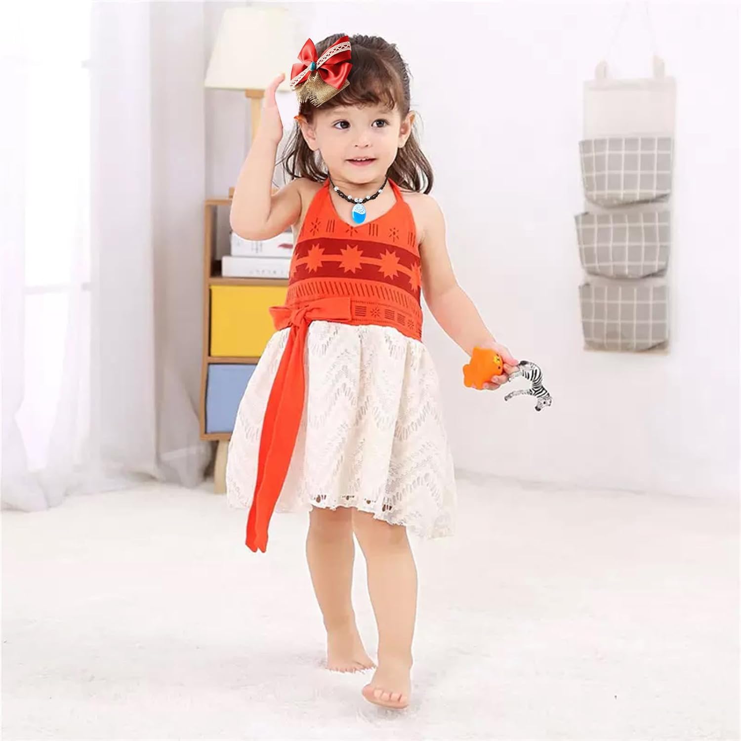 Princess Costume Accessories - Red Hair Bow Necklace and Flower Clips