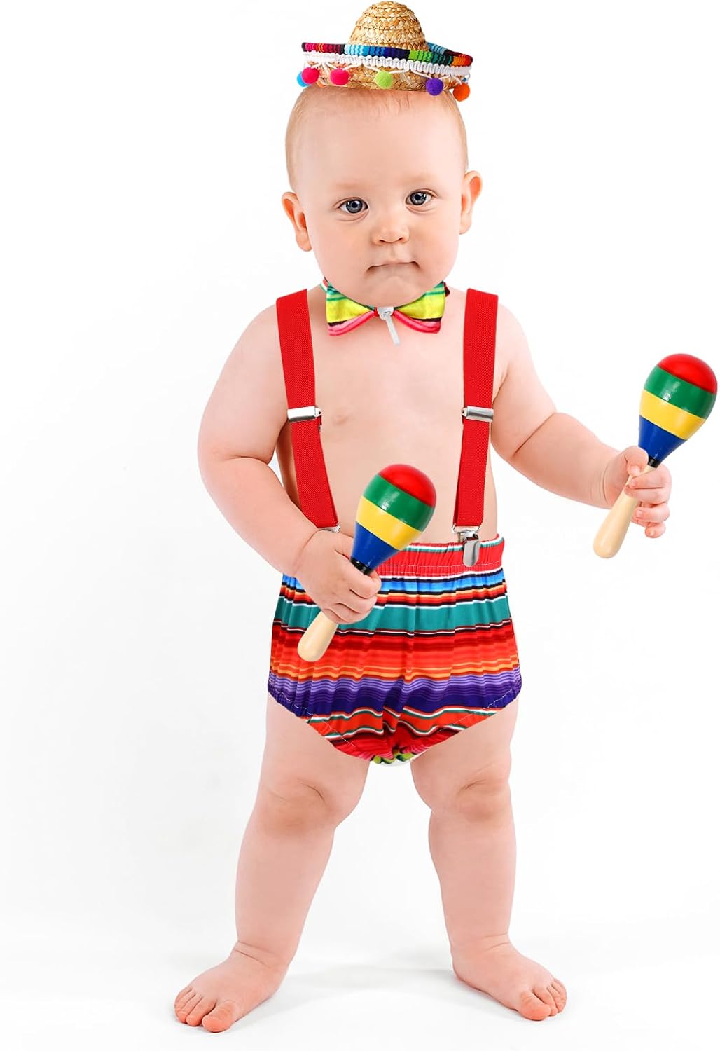 Geyoga Baby 1st Birthday Mexican Outfit suspender cake smash Halloween costume