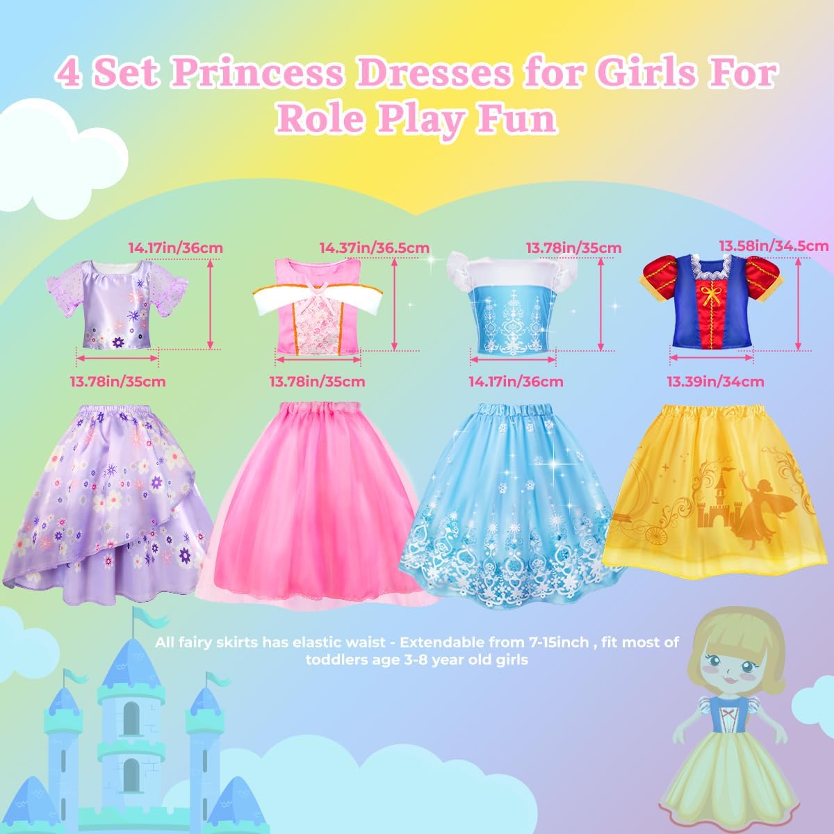 Meland Princess Dress Up Box 4 Set Validating Role Play for Girls