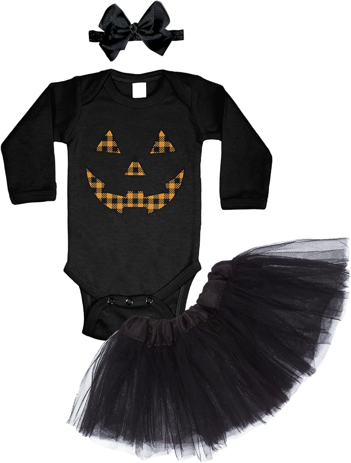 Tcombo Halloween Costume for Baby Girls - Plaid Pumpkin Face Set