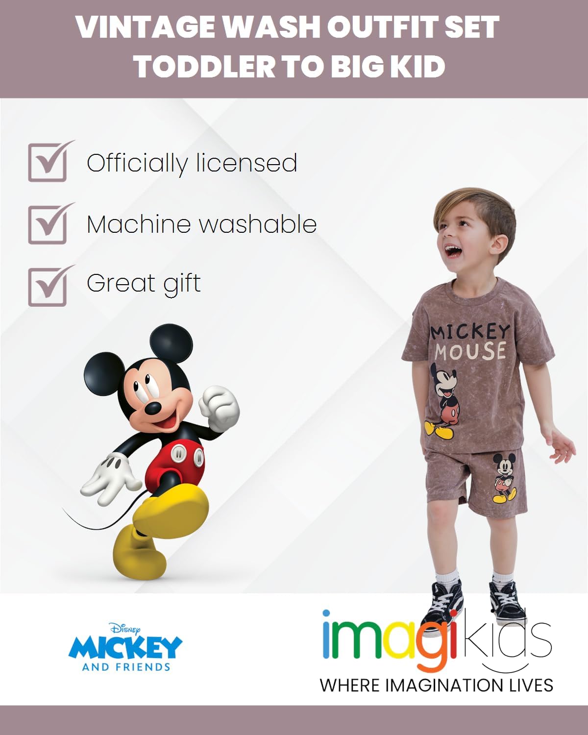 Disney Mickey Mouse Small to Big Kid T-Shirt and Shorts Set
