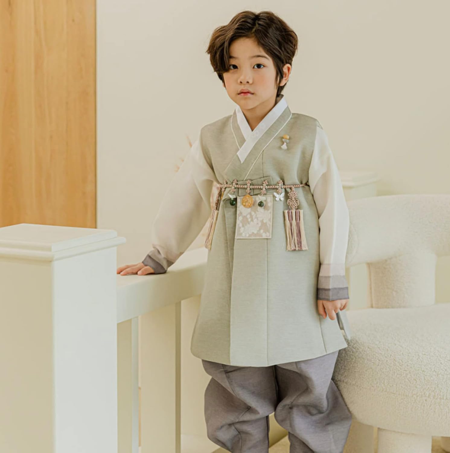 Festive Korean Striped Baby Boy Hanbok for Drops to 15