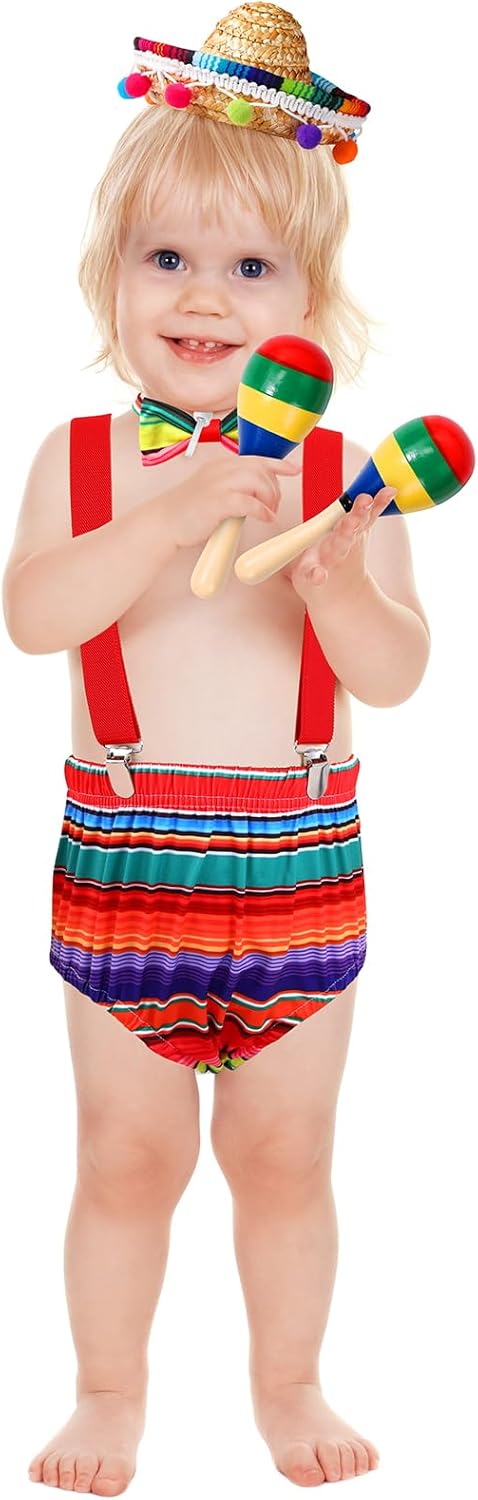 Geyoga Baby 1st Birthday Mexican Outfit suspender cake smash Halloween costume