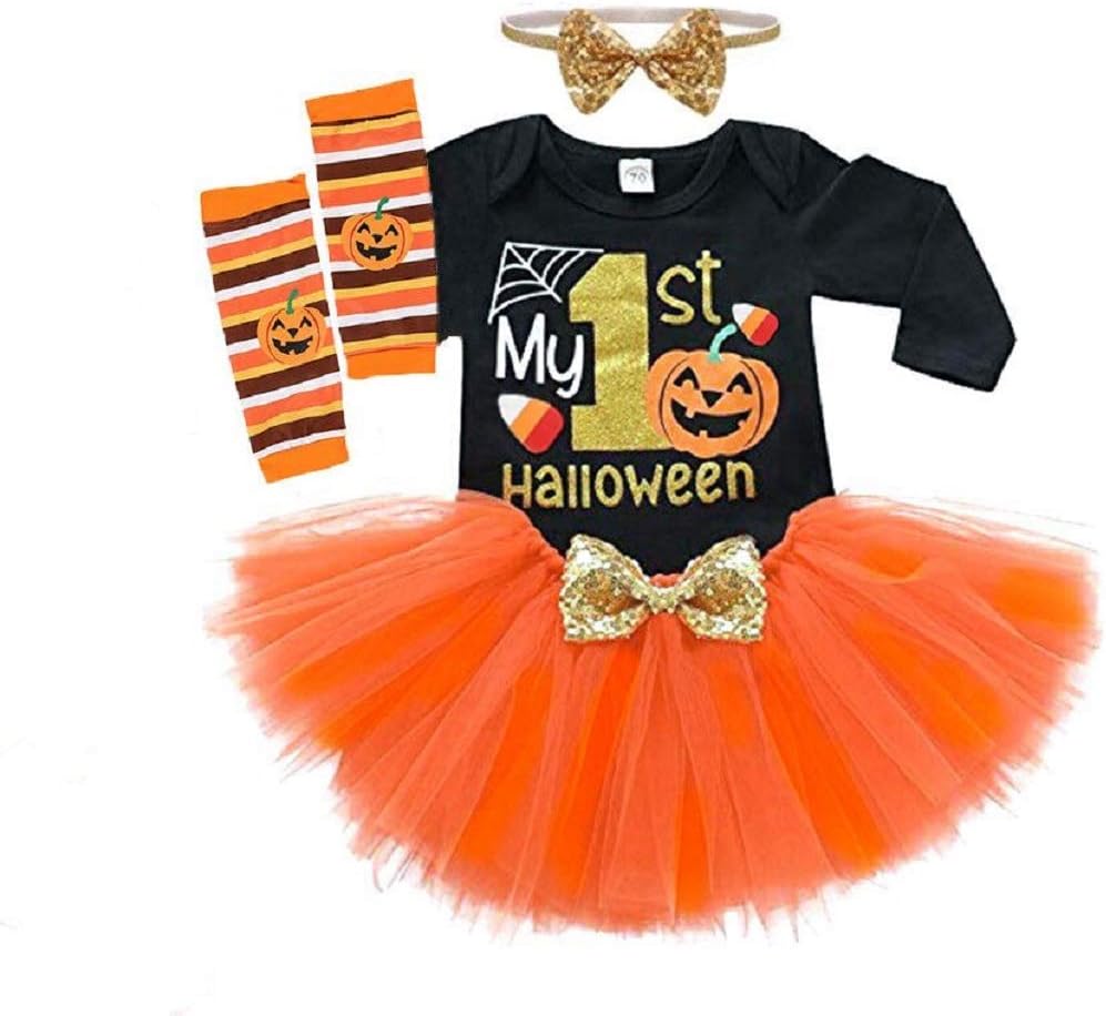 Baby Girls Halloween Outfit Set with Romper Tutu Skirt Leg Warmers Headband
