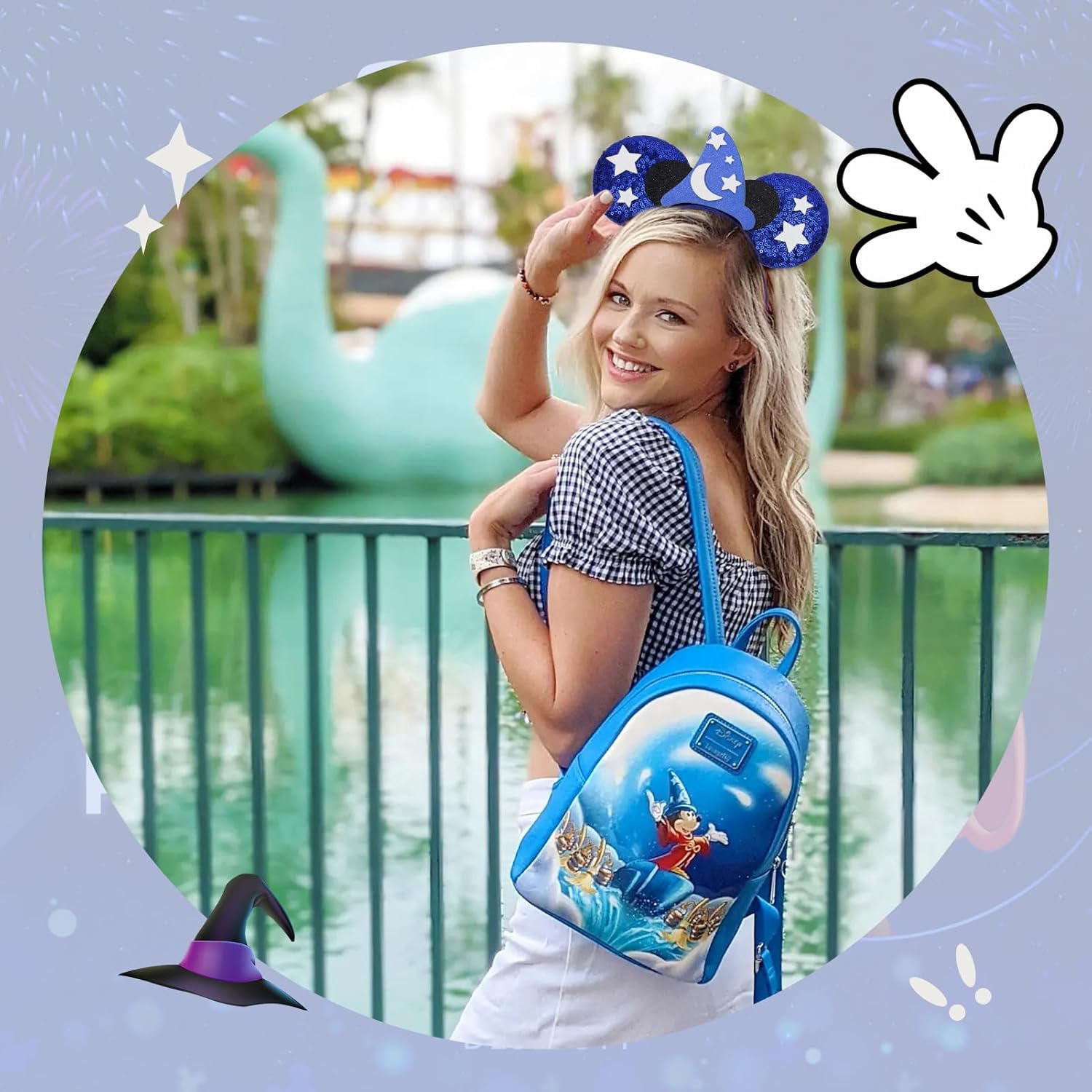 ETLUK Mouse Ears Headband - Blue Wizard Park Ears Sequin Bow