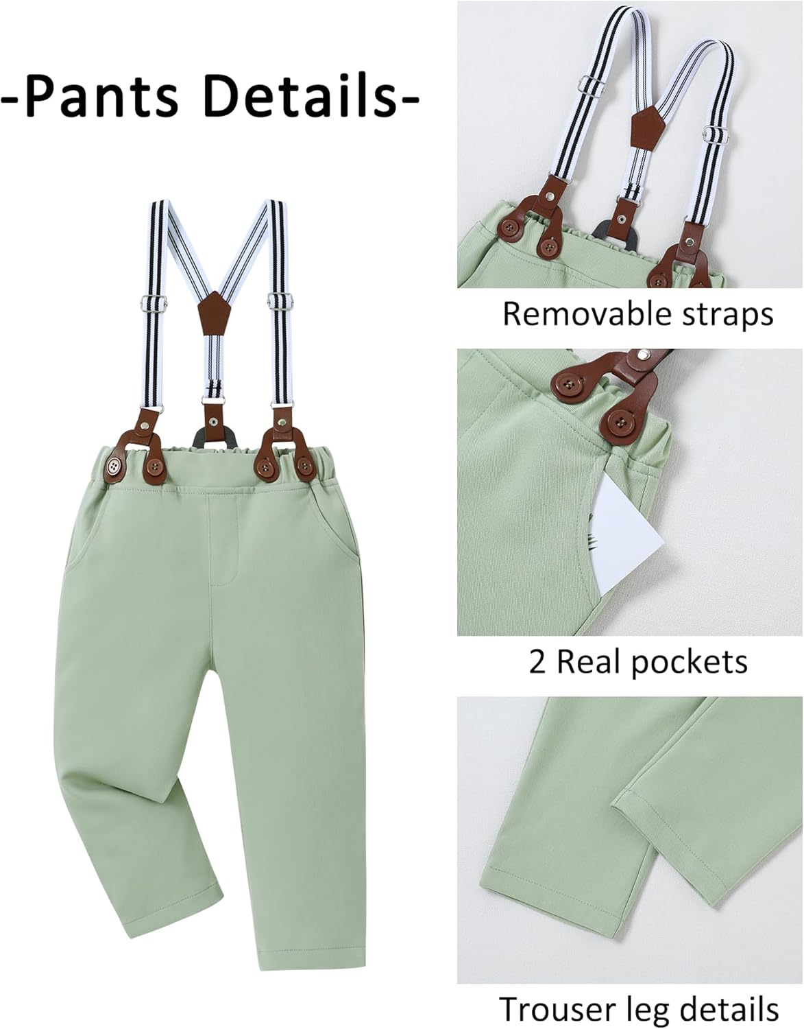 SANMIO Boys Formal Suit with Bowtie and Suspenders 5-10 Years