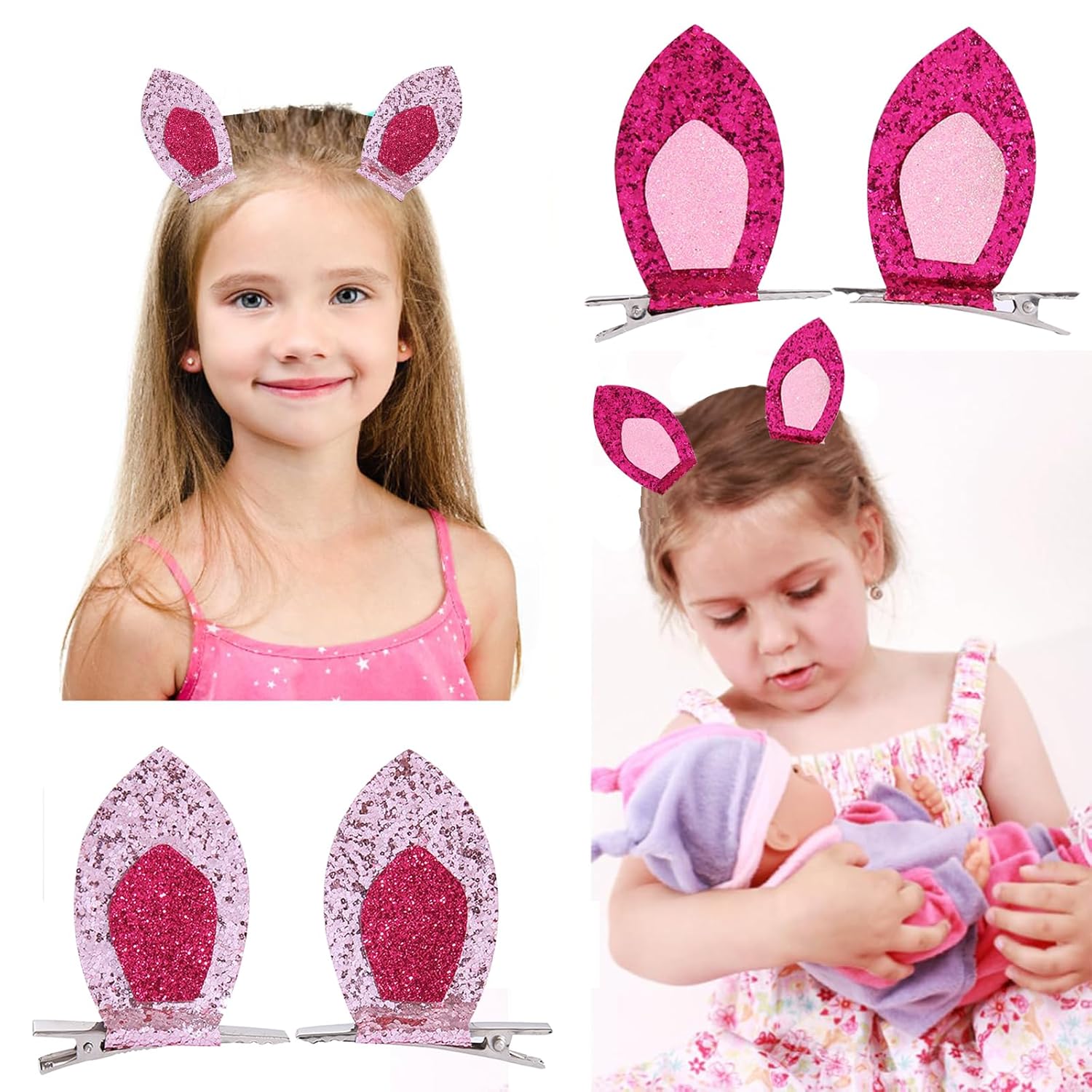 4pc Pink Pig Ear Clips for Kids