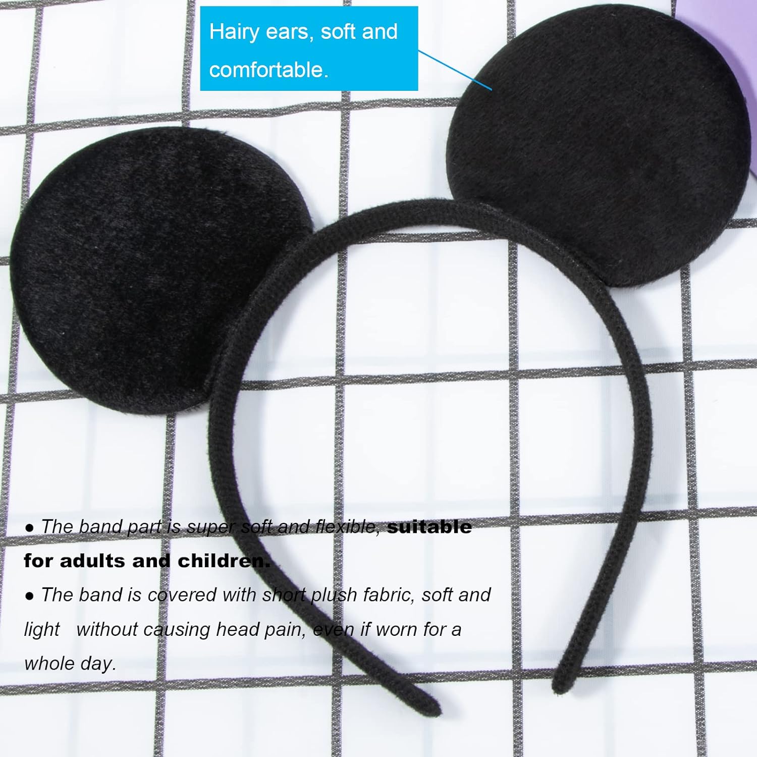 CHuangQi Mouse Ears Headband for Kids Set of 2 Solid Black