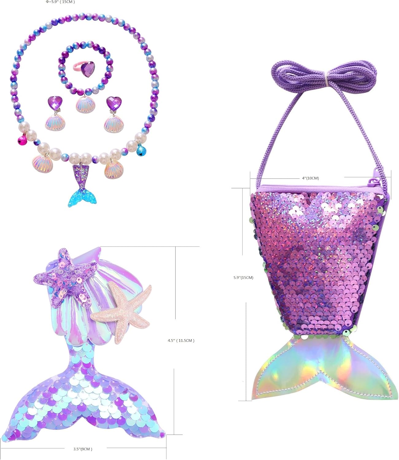 Mermaid princess costume with accessories for girls 3-10 years