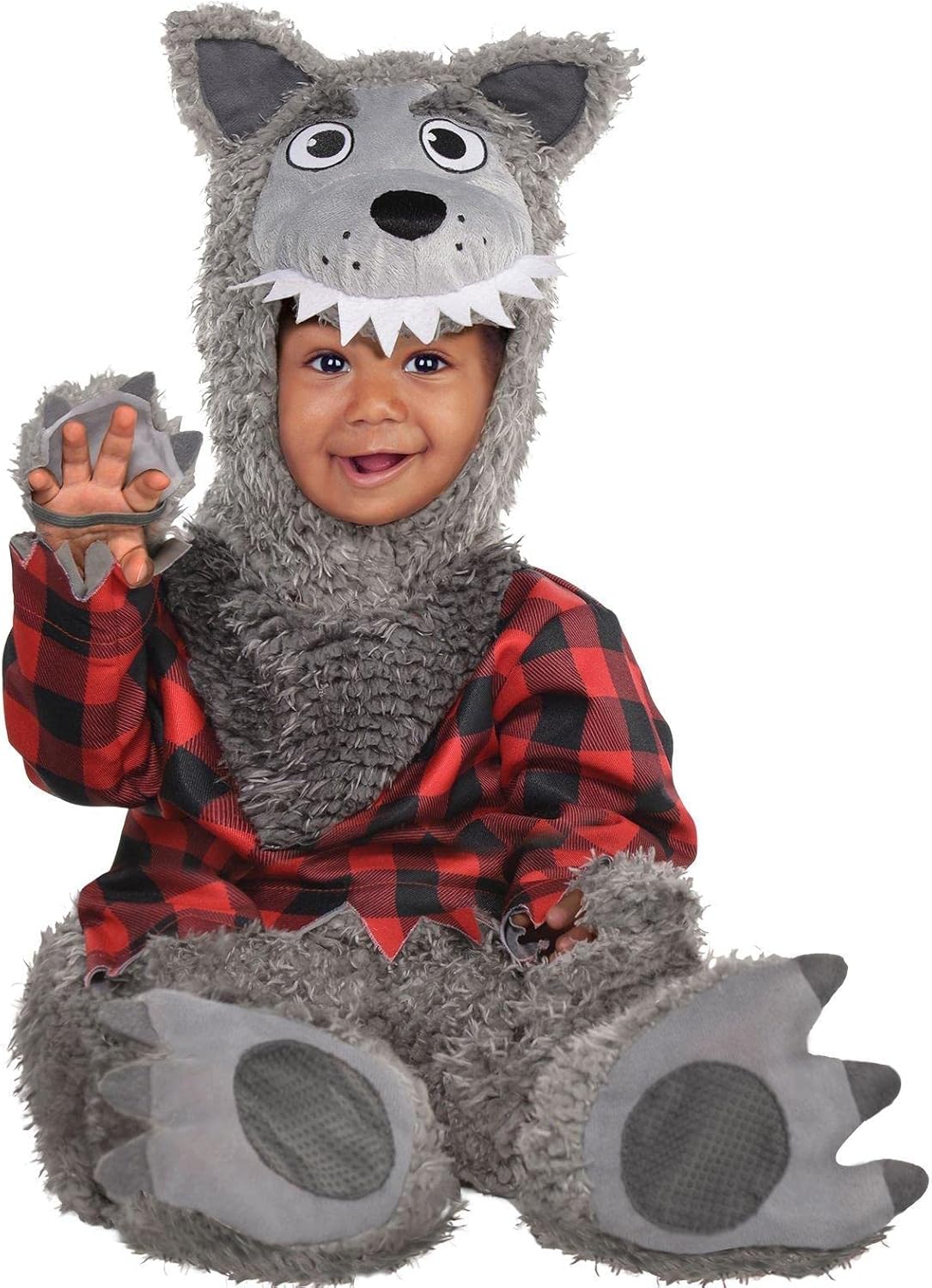 Amscan Cozy Gray Plush Checkered Black Red Baby Wolf Costume 3-6 Months