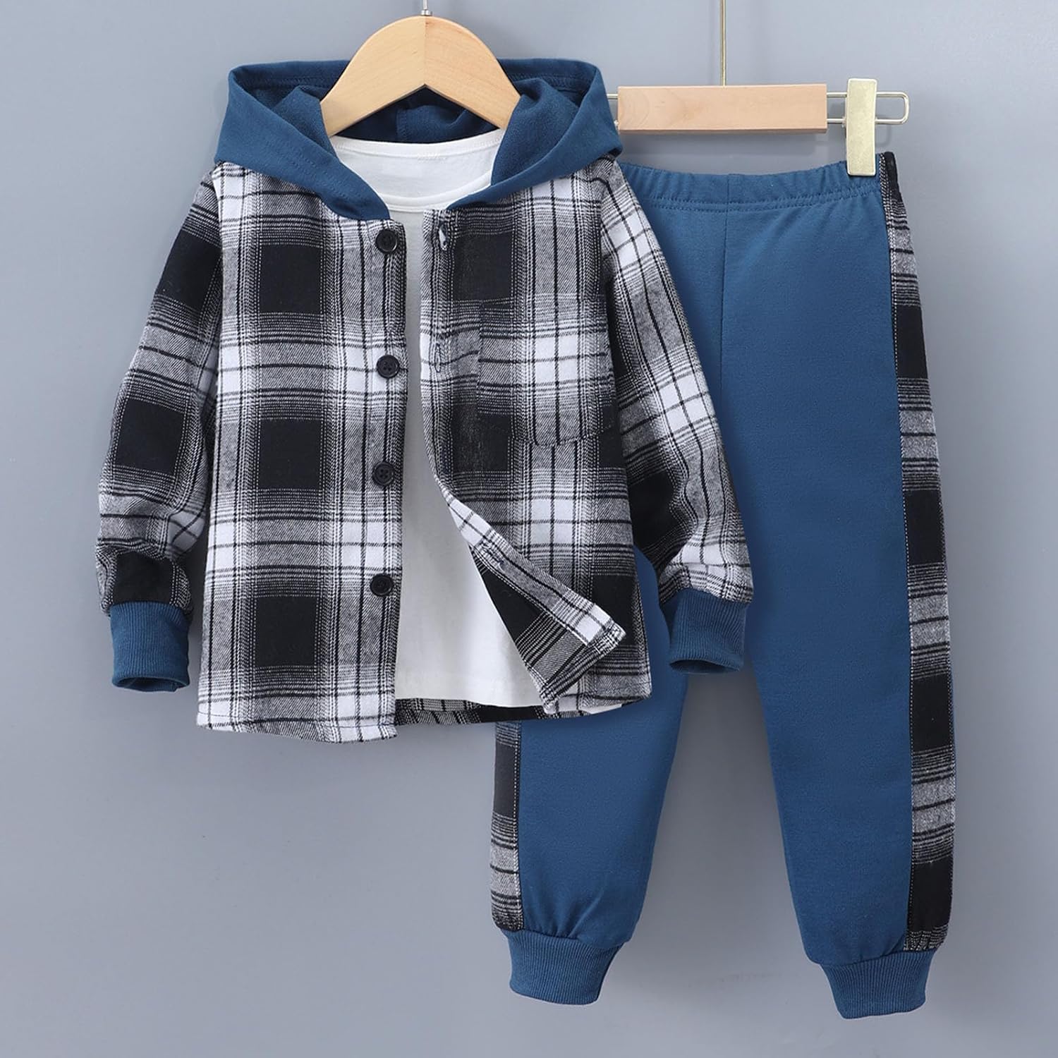 Boys Plaid Hoodie and Joggers Fall Winter Set