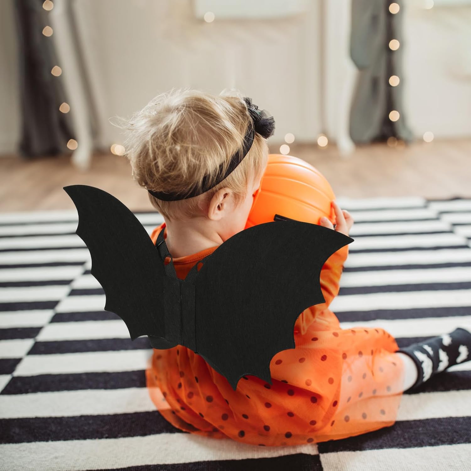 JiaDuo Halloween Bat Costume for Kids Black Wing and Bow Headband
