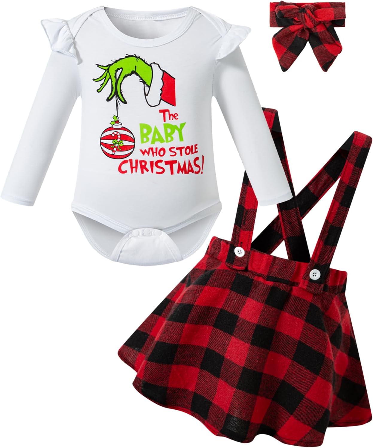 Christmas Cosplay Baby Girl Who Stole The Christmas Outfits Plaid Suspender Skirt Dress