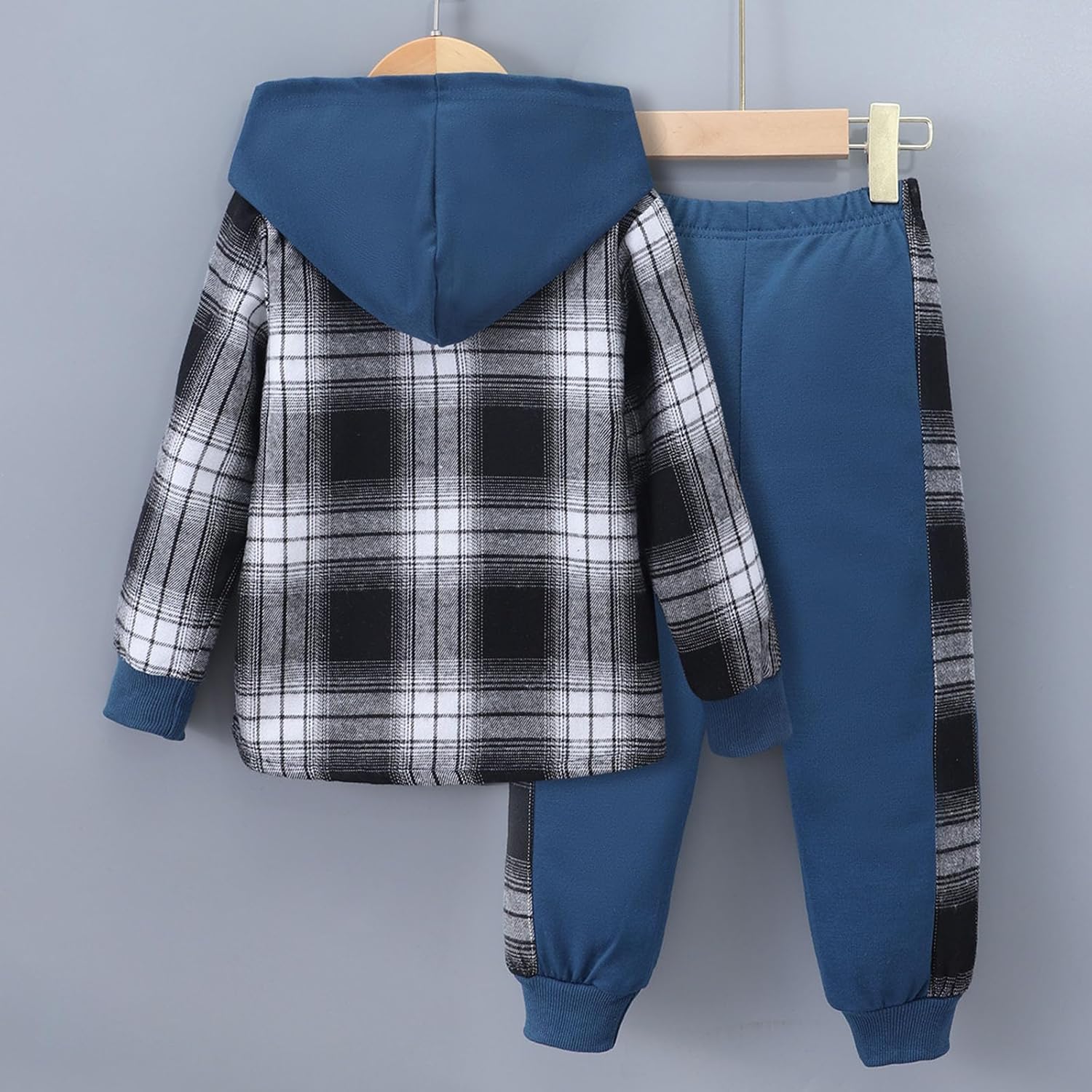 Boys Plaid Hoodie and Joggers Fall Winter Set