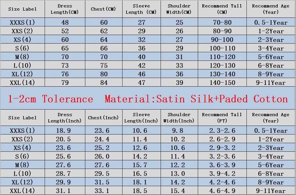 Baby Girls Dress Traditional Cheongsam Tang Quilted New Year Costume for Girls