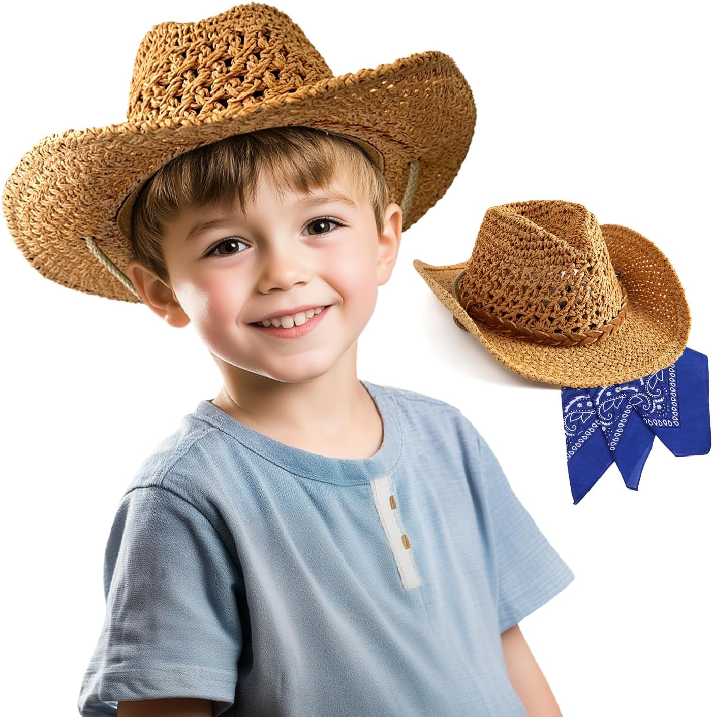 SeptCity Kids Cowboy Hat with Bandana for 2-5 Year Olds