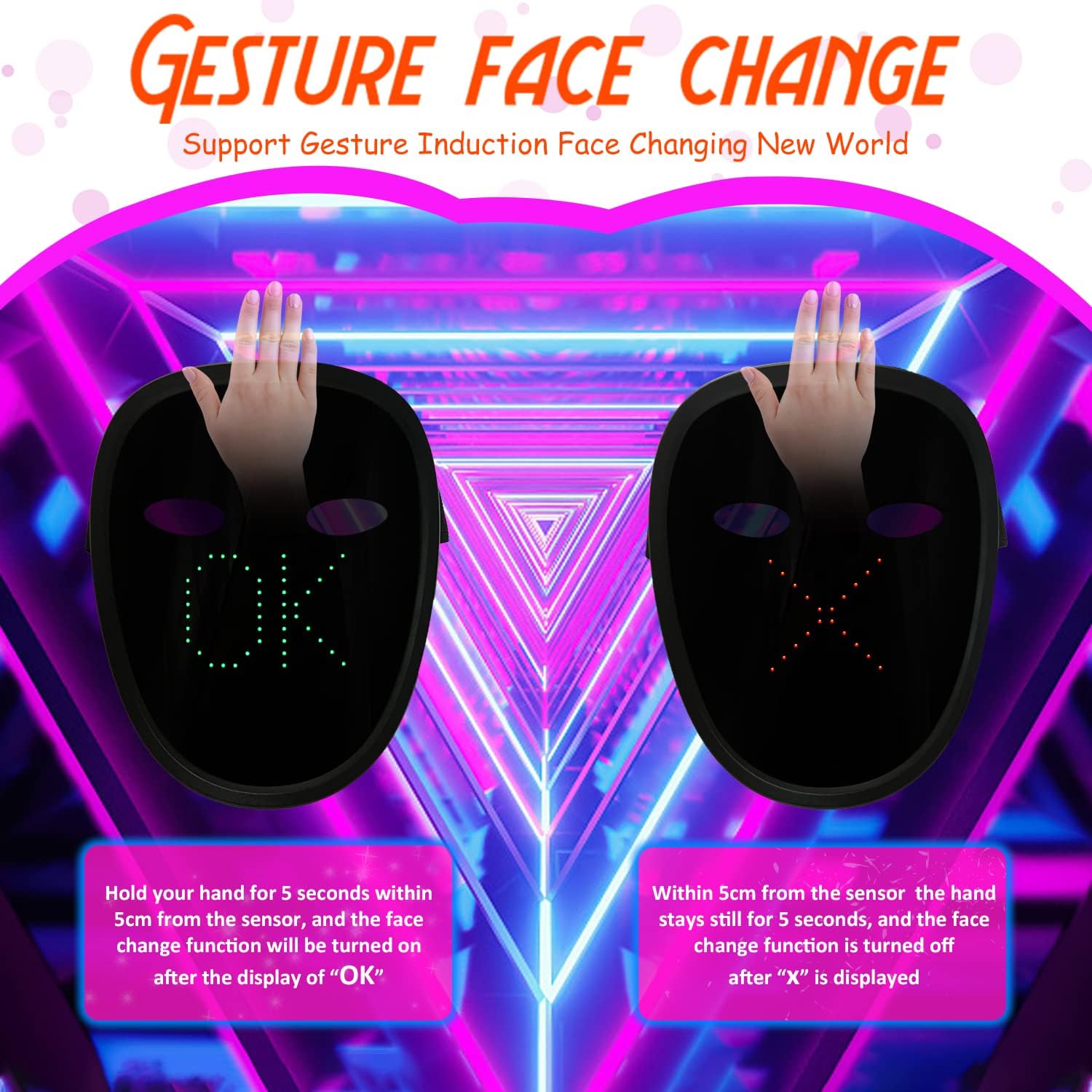 MOYACA LED Mask with Gesture Sensing for Kids Halloween costume