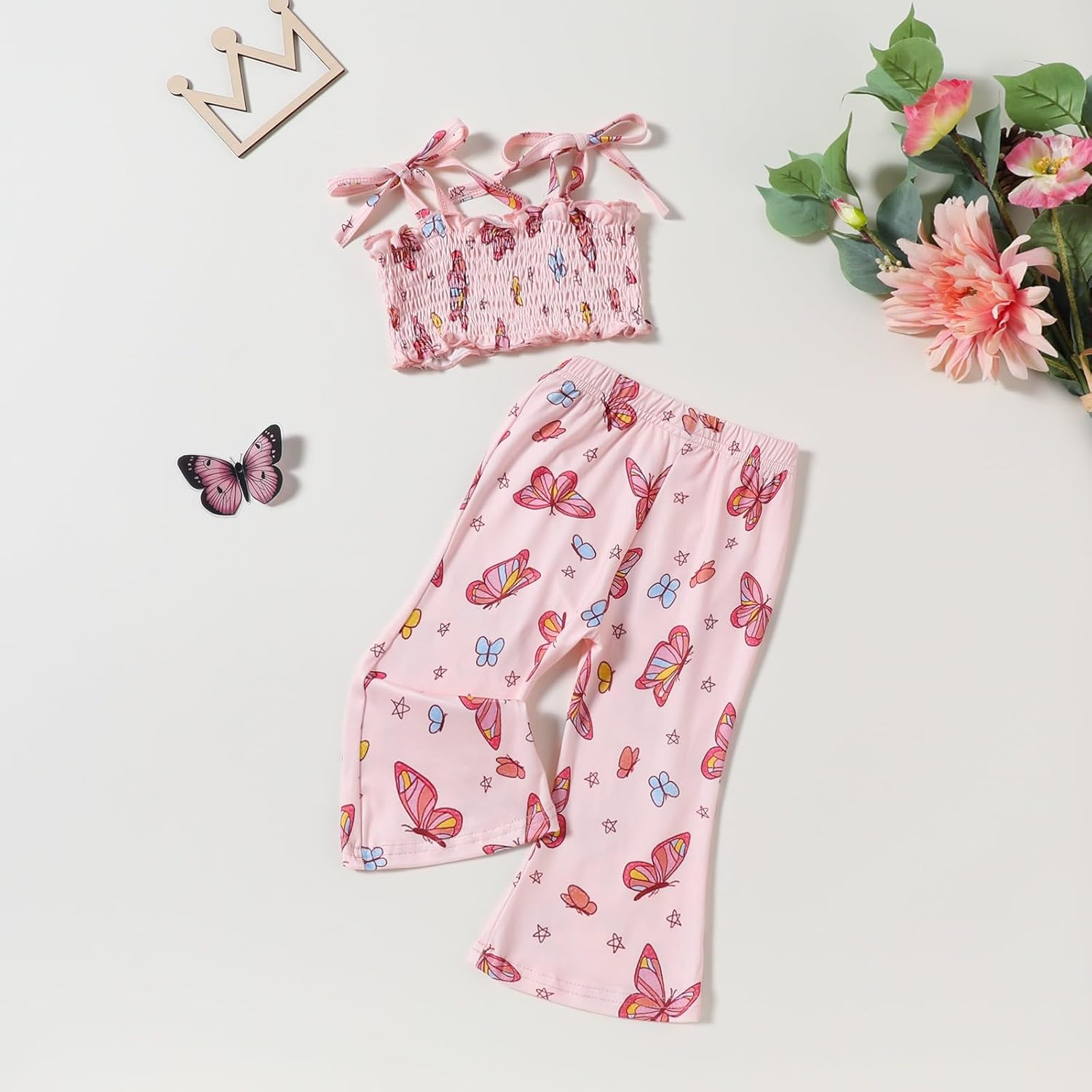 Girls Summer Butterfly Printed Vest Tank Top Set