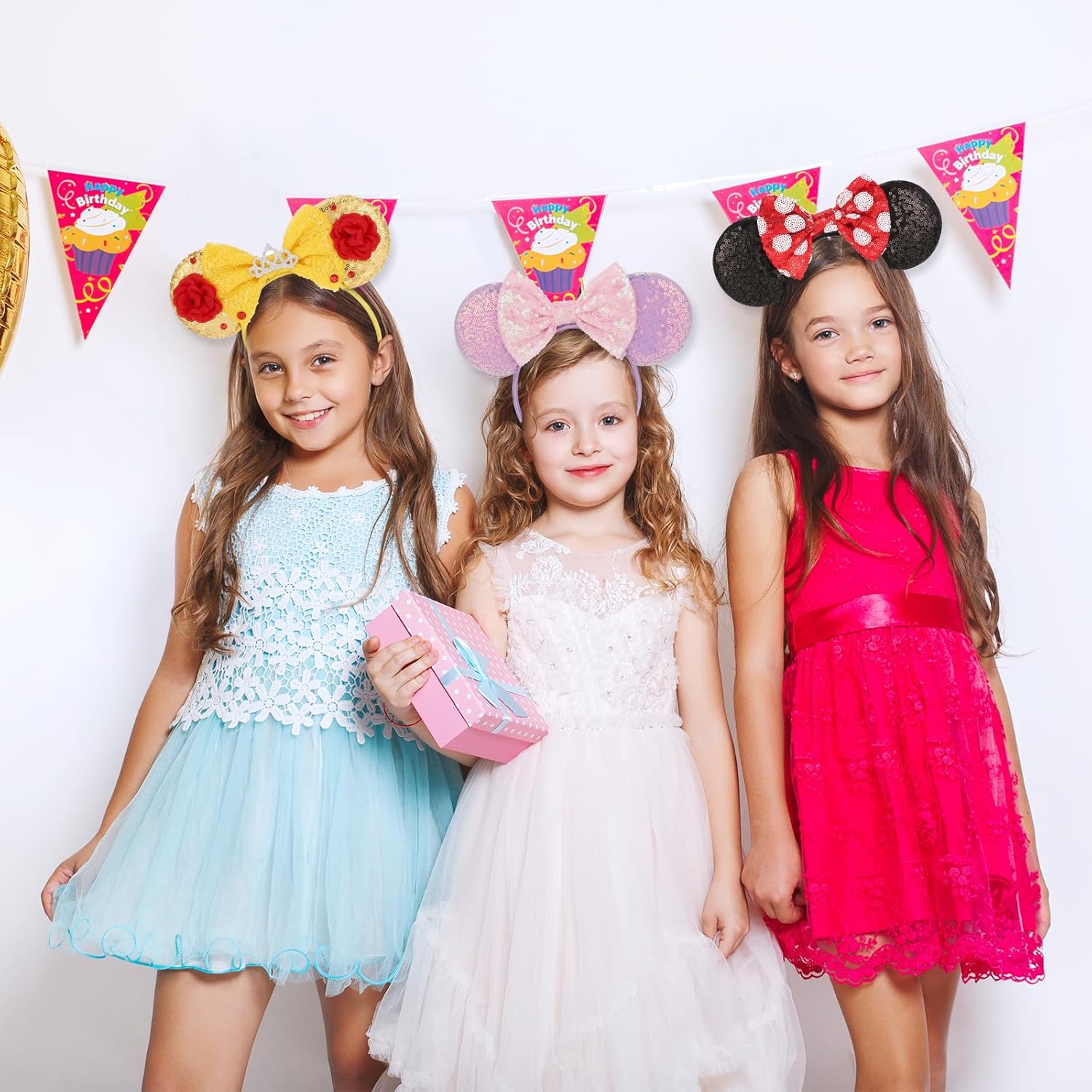 4-Piece Mouse Ear Headband Set - Sequin Design for Kids Adults