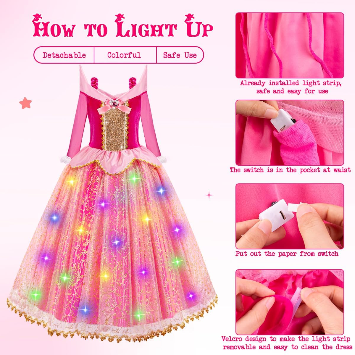 Meland Pink Princess Dress Up Set Light-Up Accessories for Girls