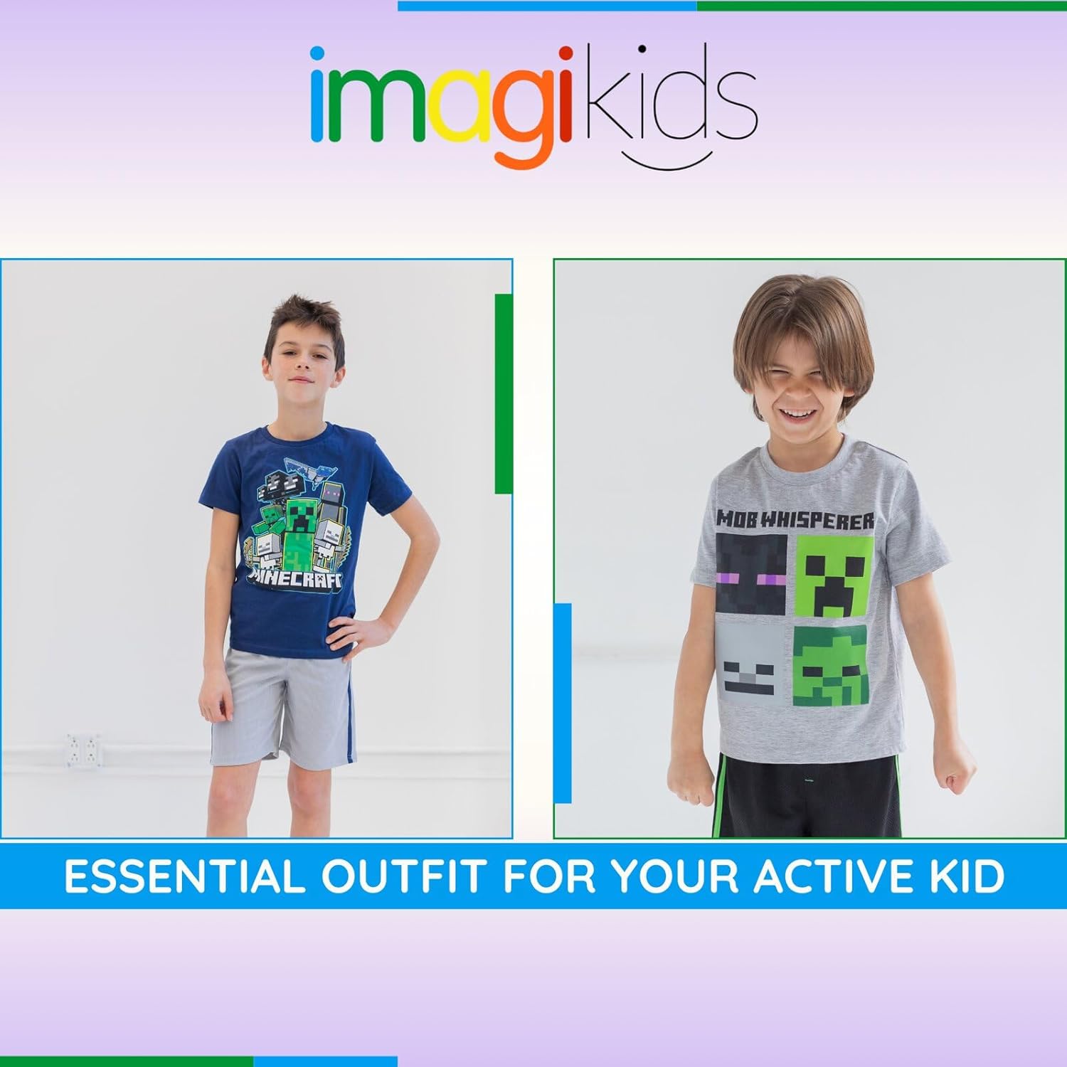 Minecraft Characters Graphic T-Shirt and Mesh Shorts Set for Kids