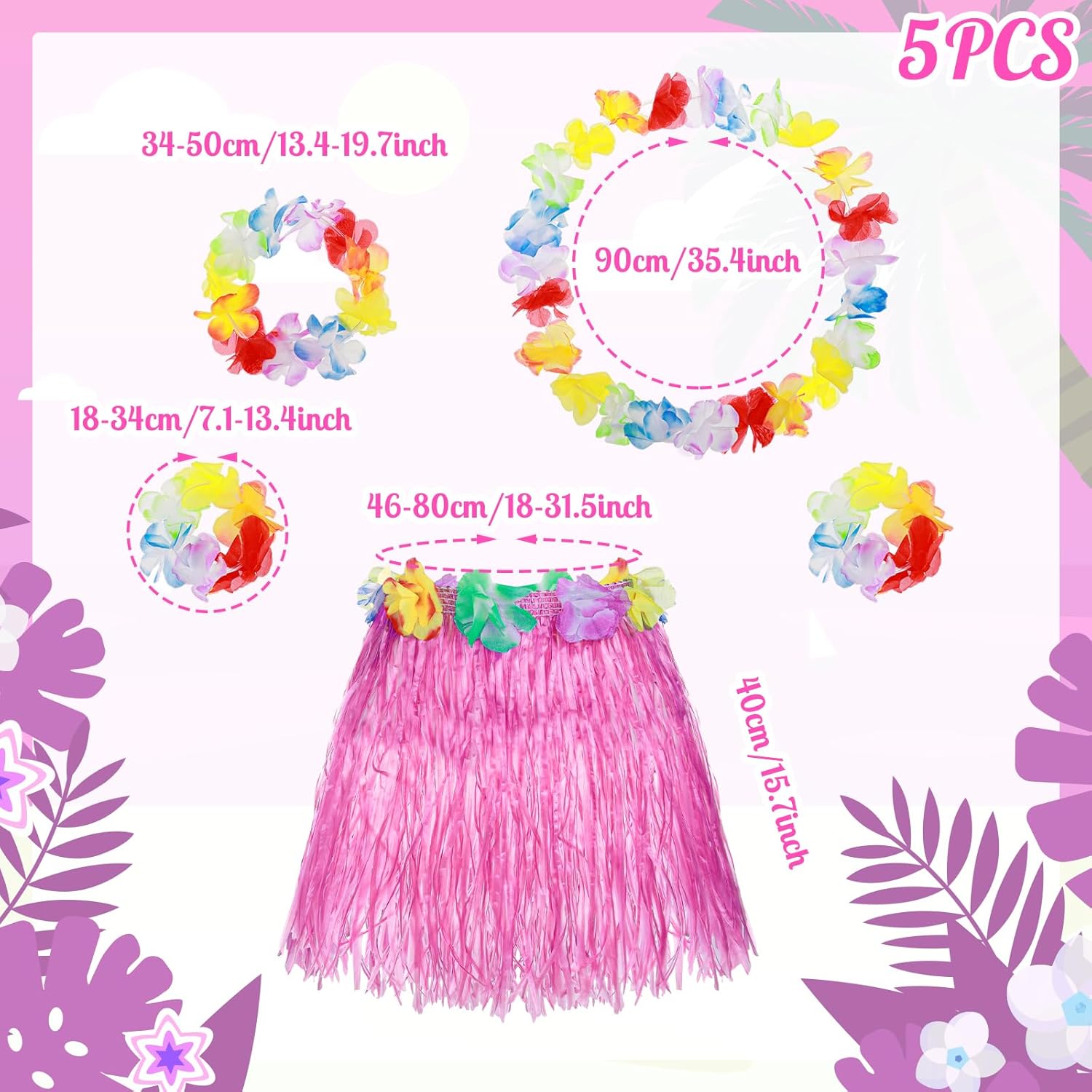 5-Piece Hawaiian Hula Grass Skirt Set for Kids