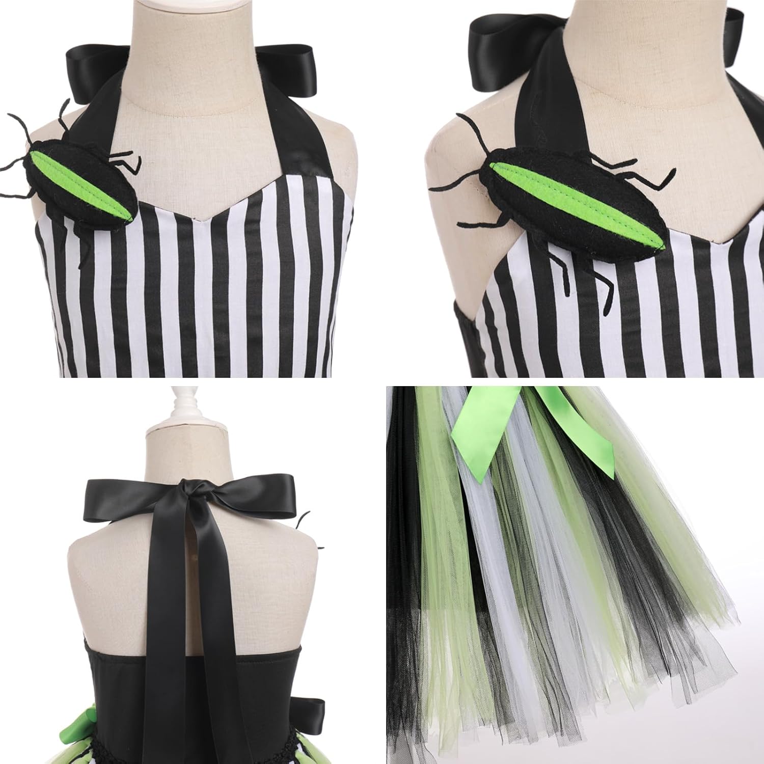Fancy Halloween Costume Black and White Striped Tulu Dress for Girls