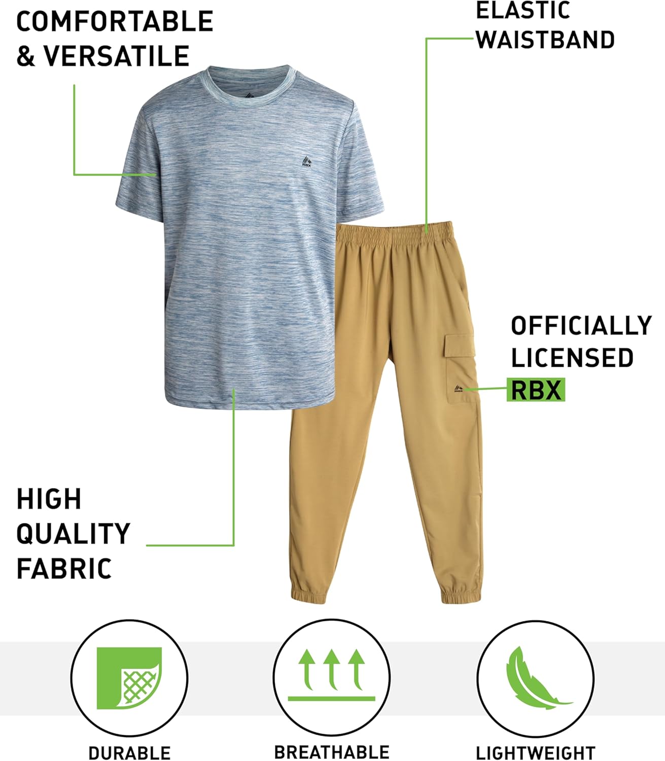 RBX Boys Active Outfit Set - T-Shirt Cargo Jogger Pants