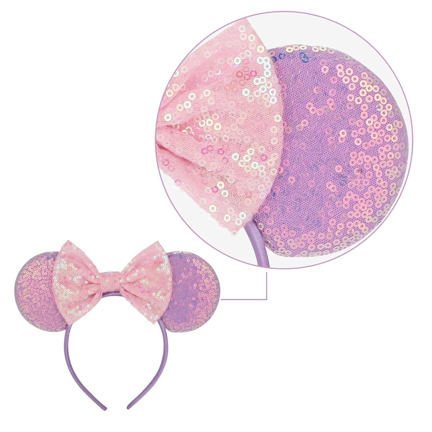 4-Piece Mouse Ear Headband Set - Sequin Design for Kids Adults