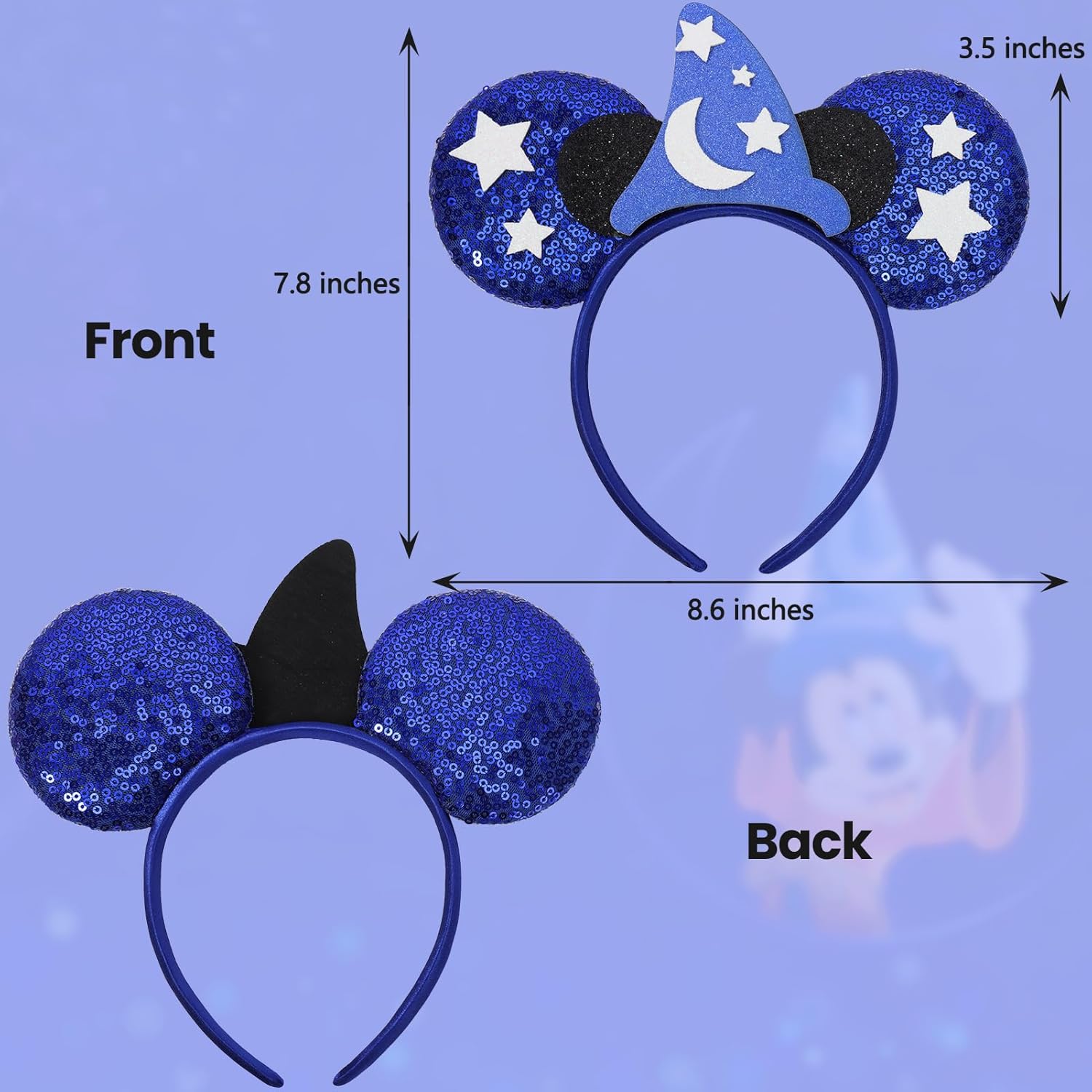 ETLUK Mouse Ears Headband - Blue Wizard Park Ears Sequin Bow