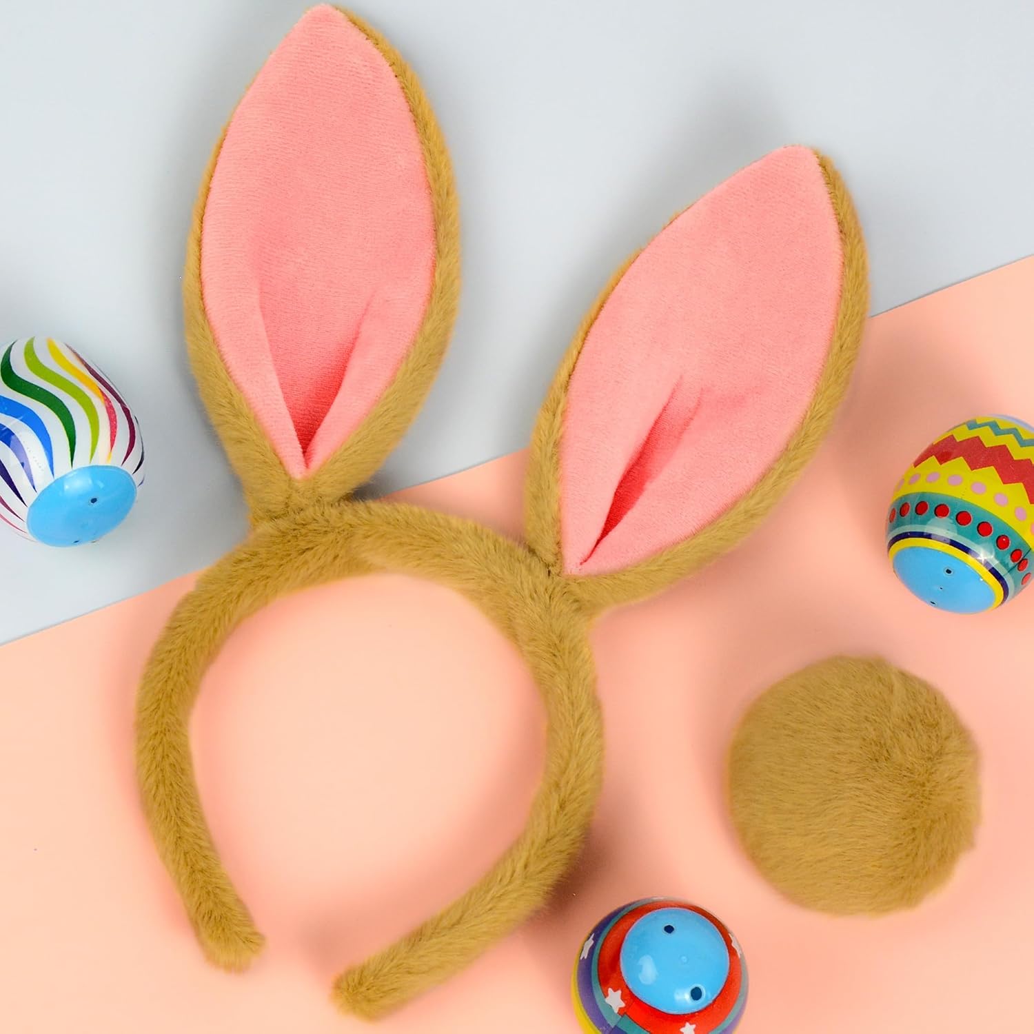Easter Bunny Ears and Tail Set Brown Texture