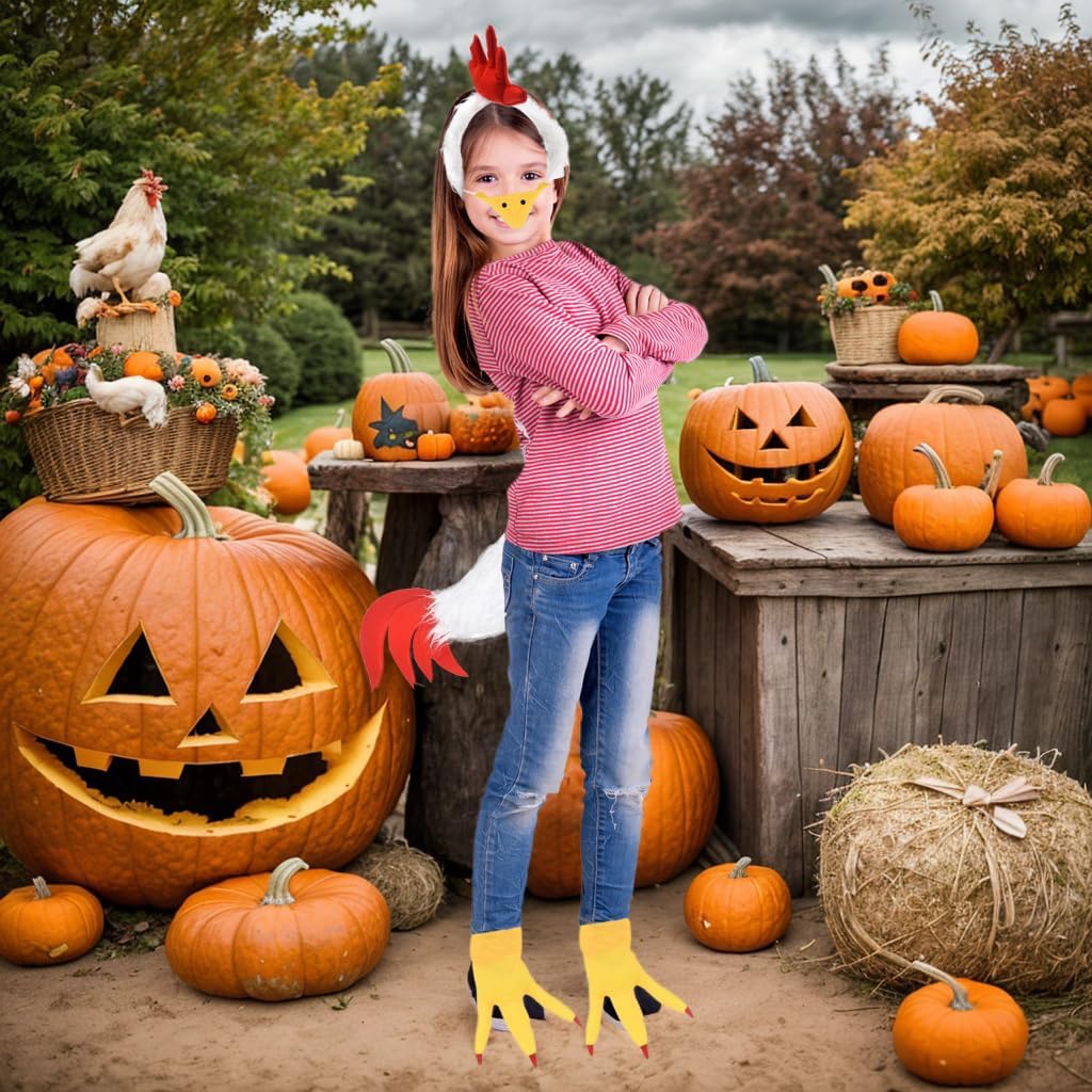 Stylish 5-Piece Rooster Headband Tail Set