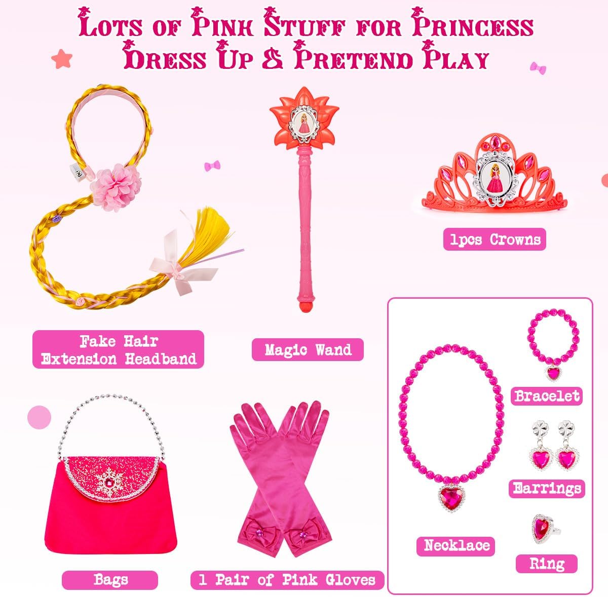 Meland Pink Princess Dress Up Set Light-Up Accessories for Girls