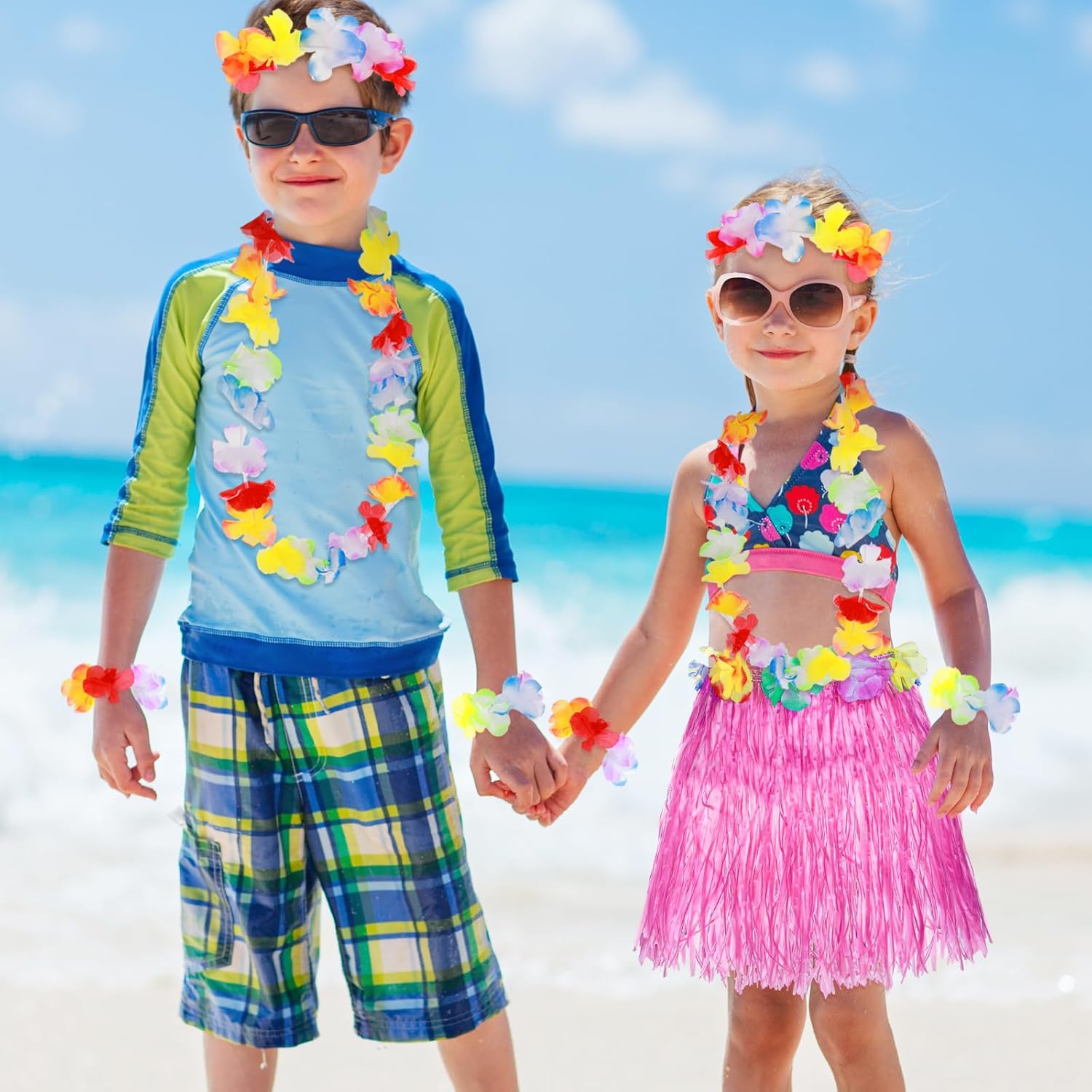 5-Piece Hawaiian Hula Grass Skirt Set for Kids