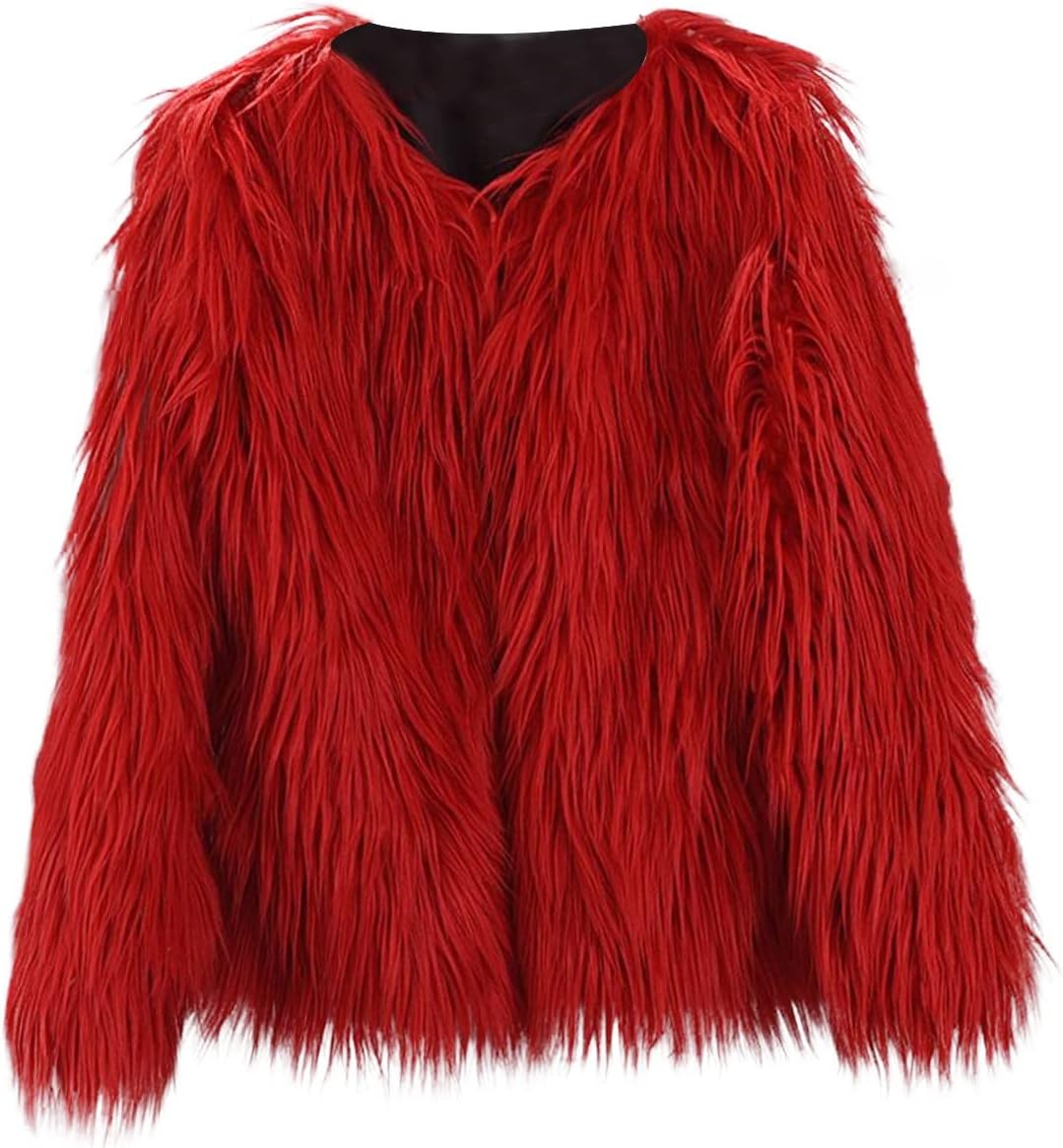 Eoailr Fluffy Faux-Fur Jacket for Girls 2-10 Years Winter Warm