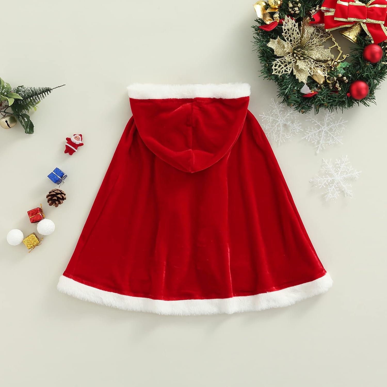 Christmas Cloak for Kids Winter Warmth Fur-trimmed Velvet-Kids Costume