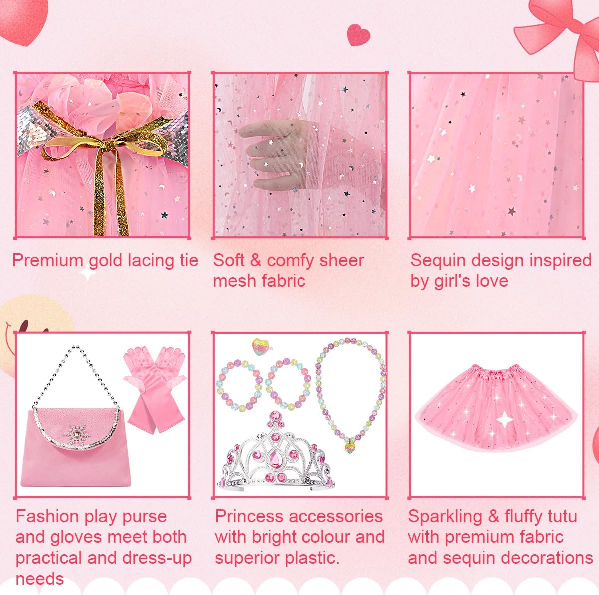 Meland Princess Dress Up Set for Little Girls Glitter Party wears
