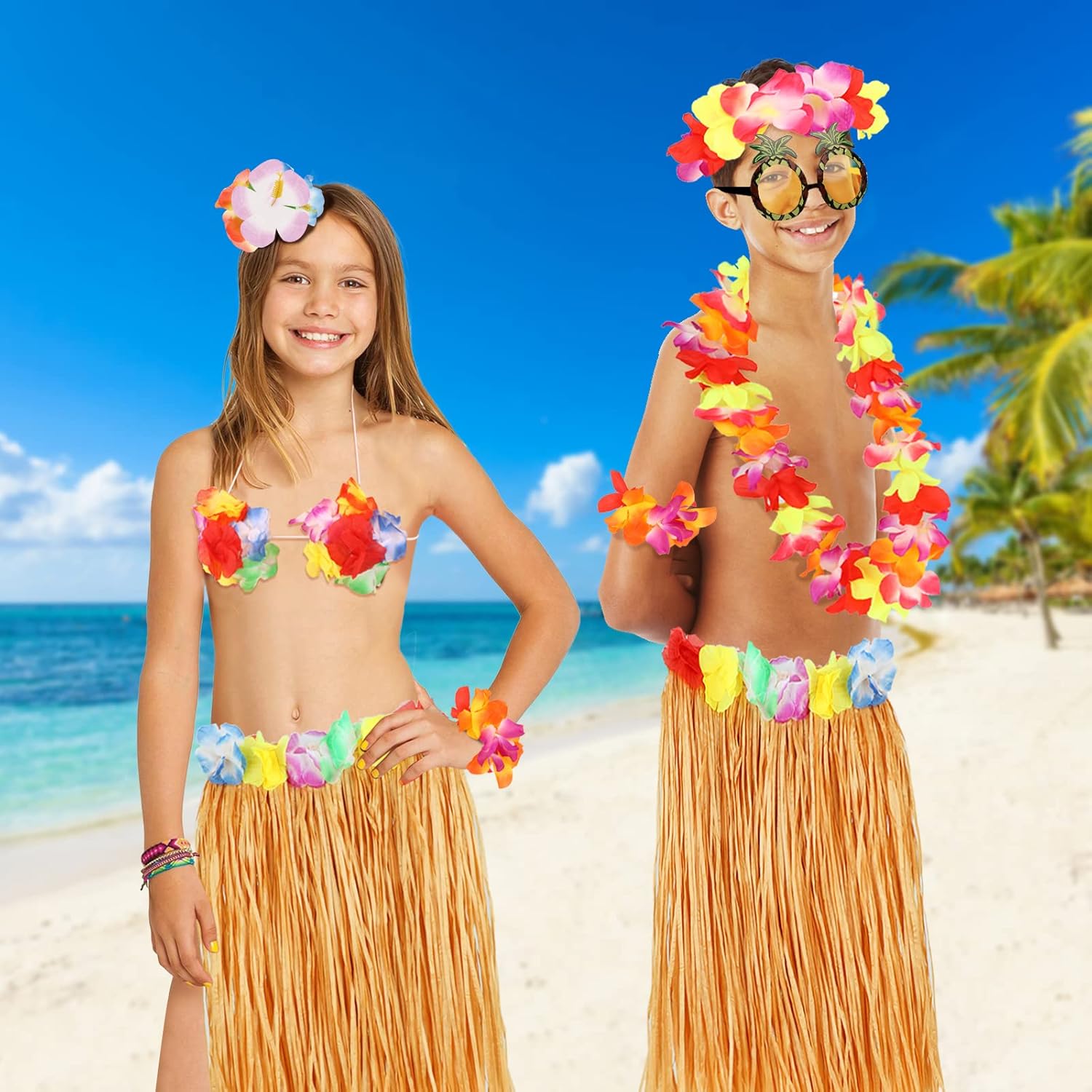 8-Piece Hula skirts for Girls Hawaiian Hula Dancing Kit
