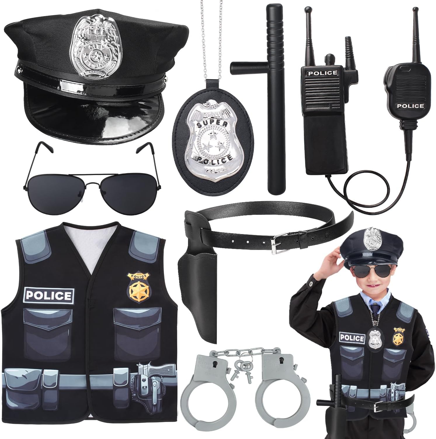 Kyson Police Costume Kit for Boys - Halloween Career Day