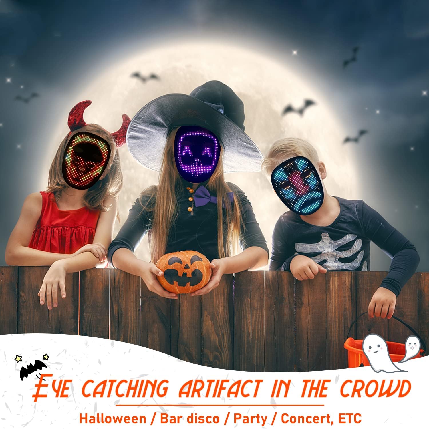 MOYACA LED Mask with Gesture Sensing for Kids Halloween costume