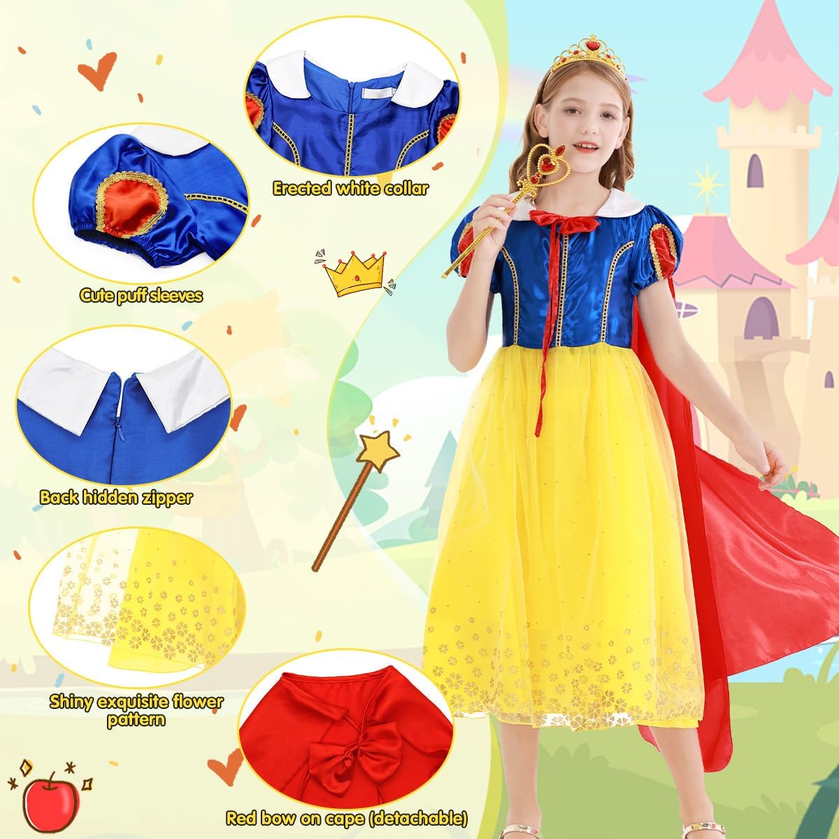 COTRIO Princess Dress Up Halloween Costume for Girls ToddlerKids