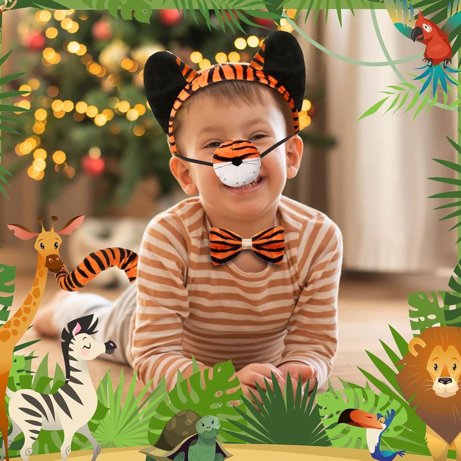 4 Pcs Carnival Kids Tiger Costume Kit with Bow Tie
